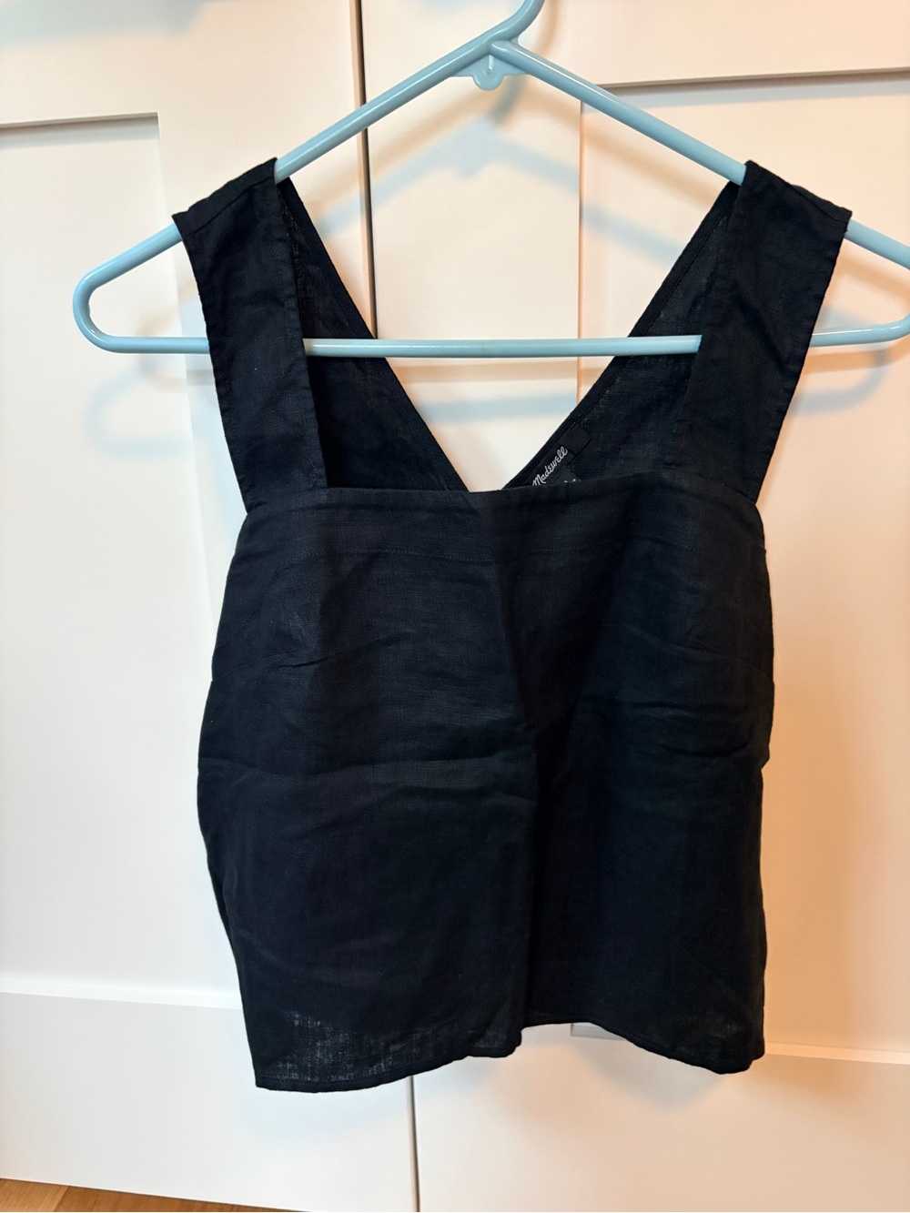 Madewell square neck cross back Black Linen Tank Top - size 4